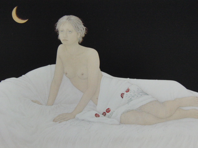 栗原喜依子、【夜の音】、希少な大判額装用画集より、美品、日本人画家、新品額装付、送料込み拍卖