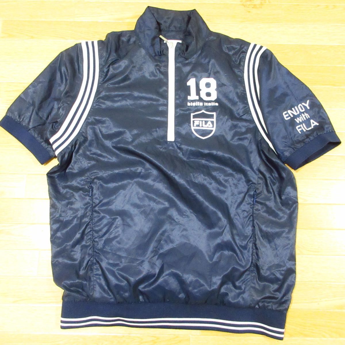 ◎極美品!FILA GOLF フィラゴルフ 半袖 スニード ジャケット プルオーバー 裏メッシュ 撥水 重ね着 秋用!メンズ 紺 size M◆AA3466拍卖