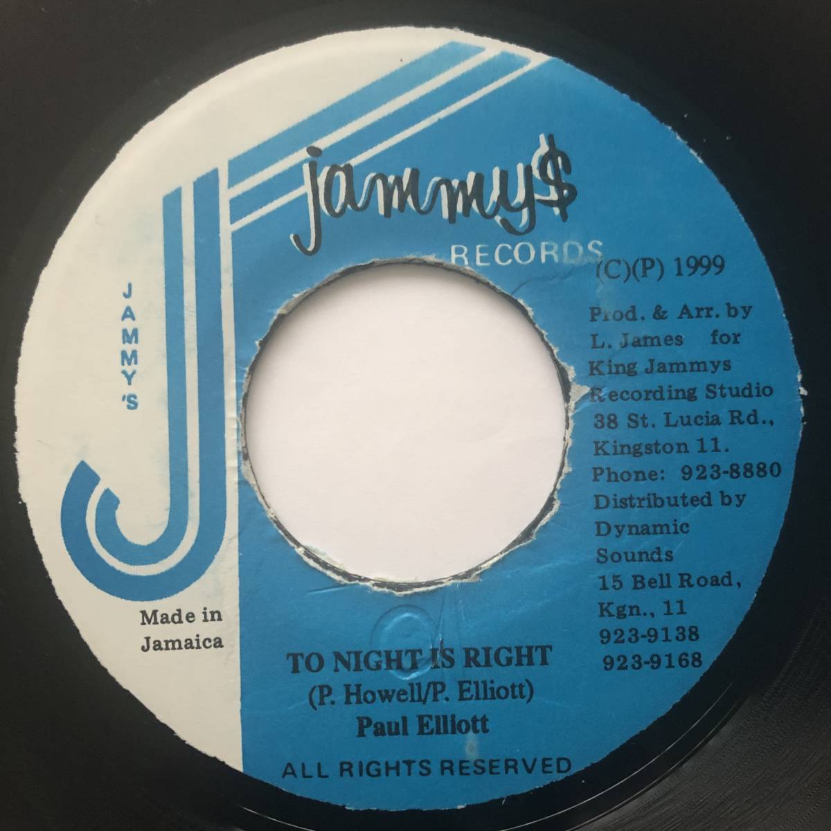 試聴 / PAUL ELLIOTT / TO NIGHT IS RIGHT /Things&Time riddim/JAMMYS/reggae/dancehall/'99/big hit !!/7inch拍卖
