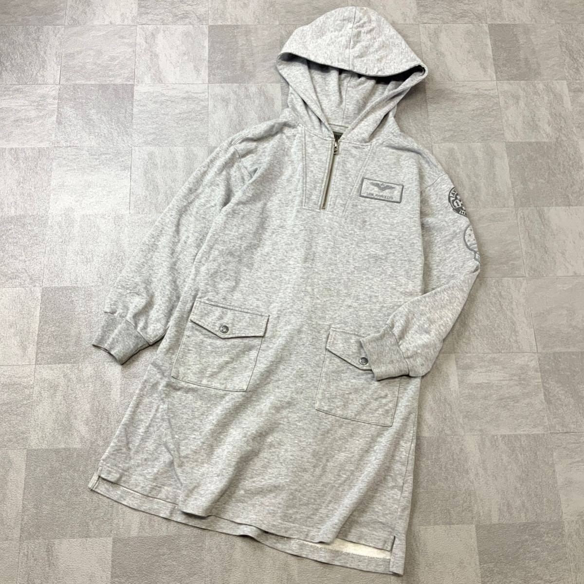 良品 AVIREX HANGAR アヴィレックス ハーフジップ スウェット ワンピースパーカー レディース Sサイズ 霜降りグレー ロングパーカー拍卖