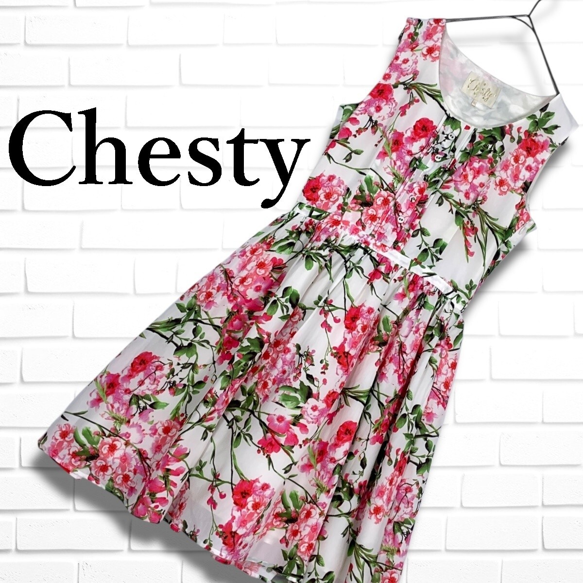◆美品◆ Chesty チェスティ 花柄 フラワー 総柄 ノースリーブ ワンピース レディース 0 ◆送料無料◆ 2655E◎拍卖