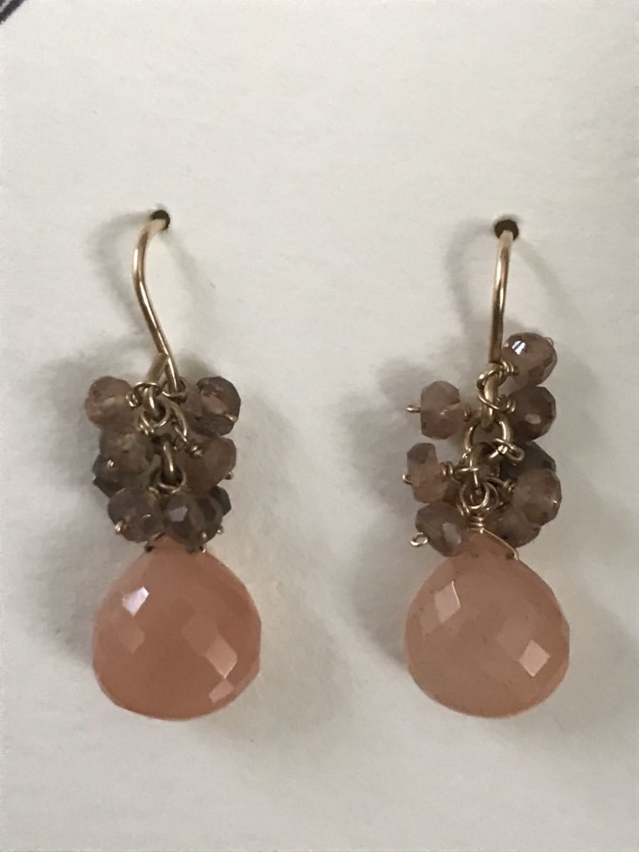 天然石ピアス オレンジムーンストーンとアンダリュサイト 14kgf拍卖