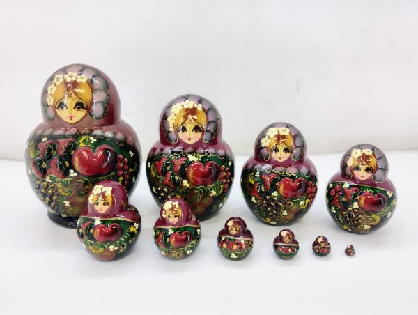 サ/ マトリョーシカ 10体 木製 ロシア民芸品 置物 オブジェ インテリア /HY-0826拍卖