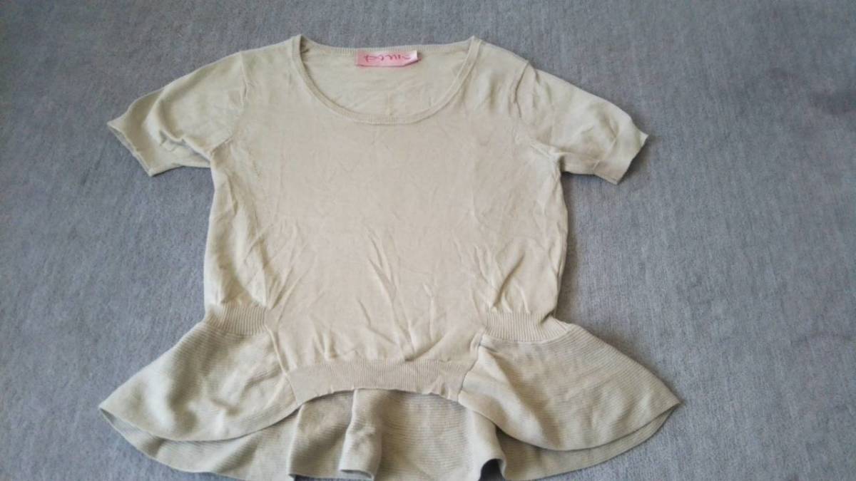 半袖 ニット 38 M ベージュ 無地 カシミヤ混 OLさん拍卖