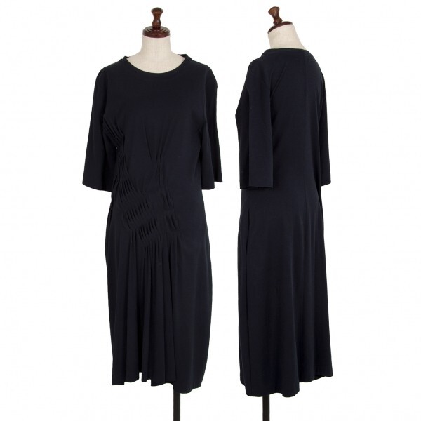 ジルサンダーJIL SANDER タックプリーツコットンストレッチワンピース ネイビー34拍卖