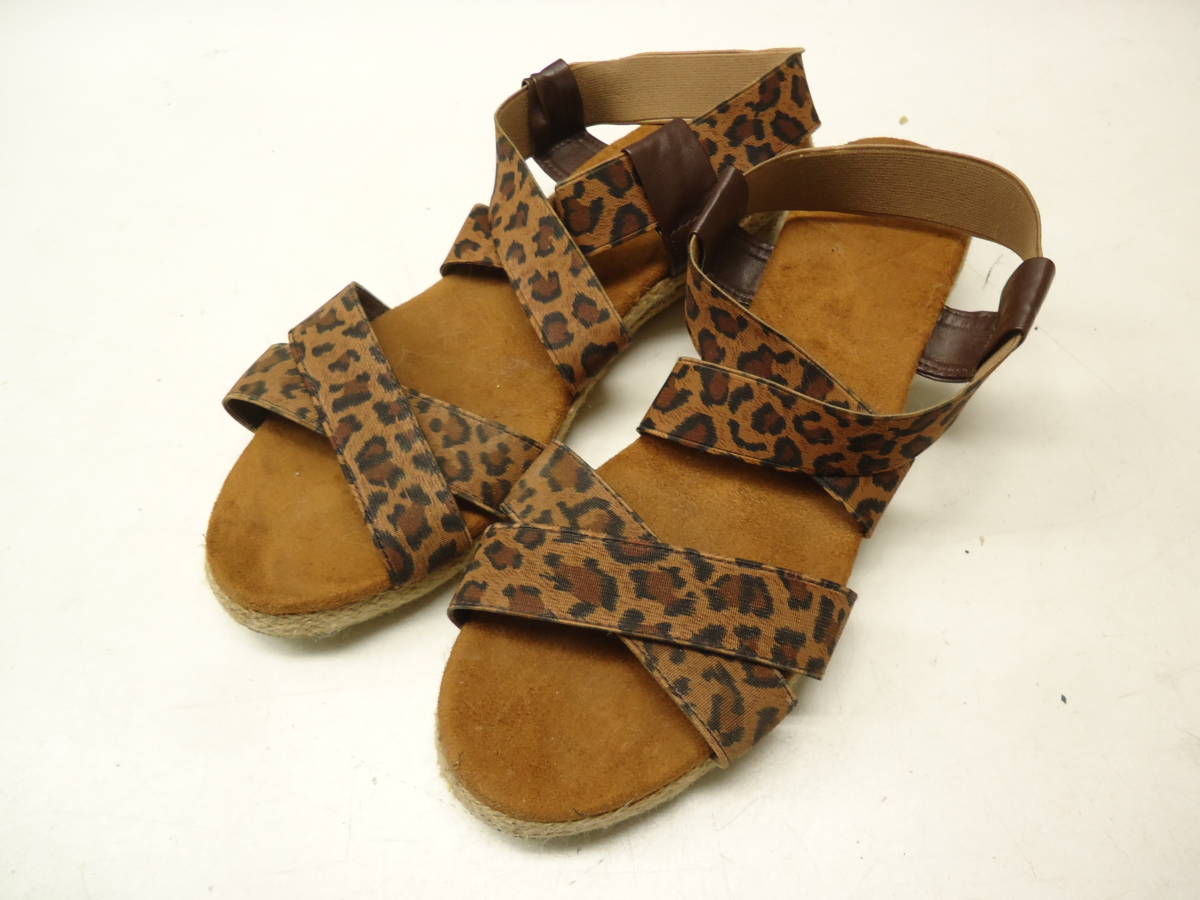 menue/メヌエ■LL(24.5cm程度)■レオパード ヒョウ柄 クロスゴムストラップ ウェッジヒール サンダル■BROWN/ブラウン/茶色■#20514MK634_3拍卖