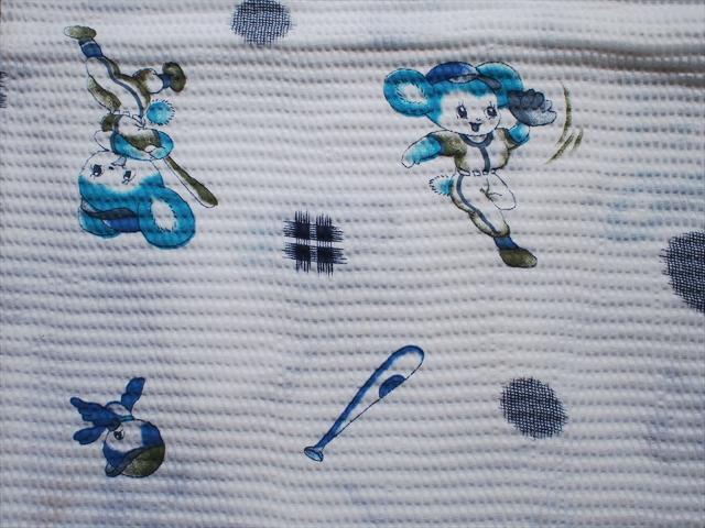 レトロビンテージ子供浴衣☆ベースボール野球クマちゃん柄・一つ身☆リメイク素材ディスプレイ遊び着拍卖