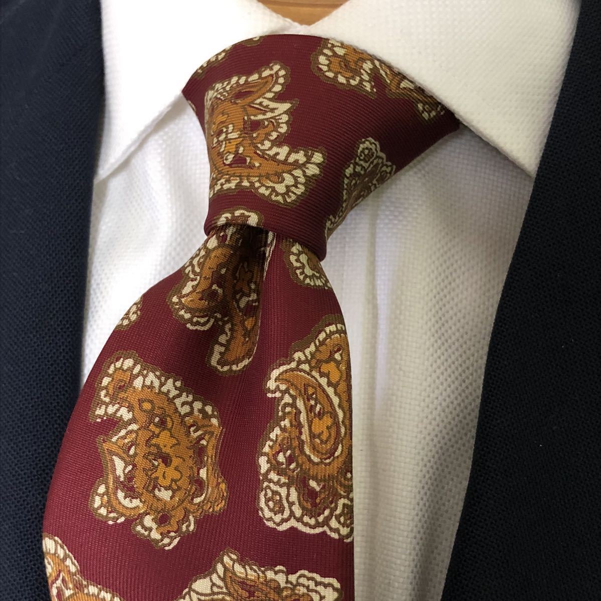 【美品】MACKINTOSH LONDON/マッキントッシュロンドン ネクタイ 日本製高級シルクロンドン製生地 レッド系ペイズリー大剣約8.5cm拍卖