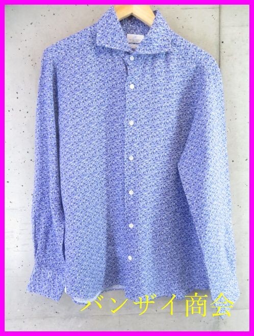 4150b6◆美品です◆日本製◆麻 100%◆HITOYOSHI 人吉シャツ CANCLINI カンクリー二 花柄 長袖リネンシャツ L/ドレスシャツ/ジャケット拍卖