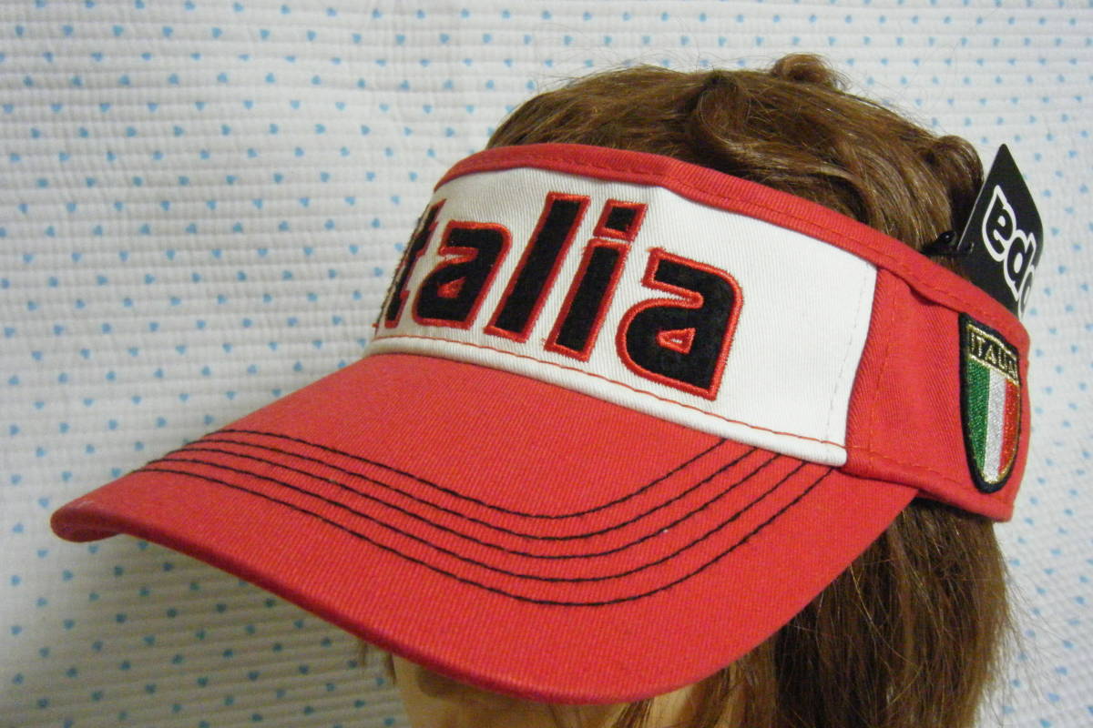 カッパ kappa ITALIA ゴルフ用高機能サンバイザー・キャップ・帽子 赤色 サイズ F/56~60㌢ 肌面:吸汗速乾機能素材 定価 3,960円拍卖