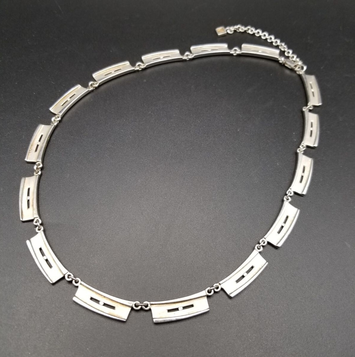 クリア ラウンドストーン パネルチェーン 上品 925 シルバー ヴィンテージ ネックレス 銀 長方形ボックス エレガント Y22-R拍卖