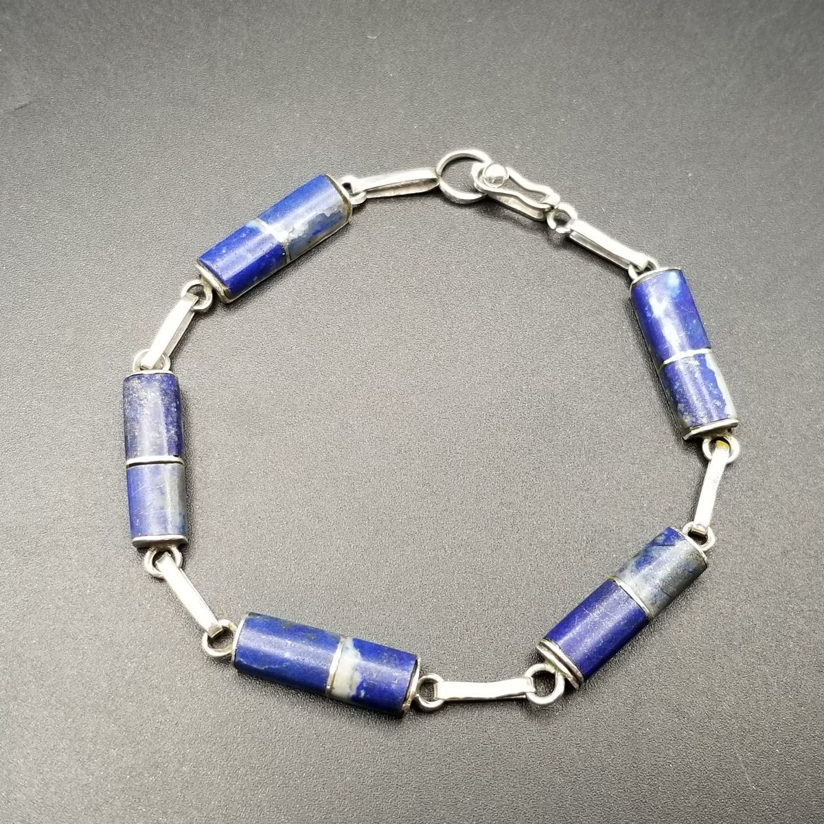 ラピスラズリ バーチェーン シンプル 950 シルバー ヴィンテージ ブレスレット 銀 華奢 上品な存在感 Y22-W拍卖