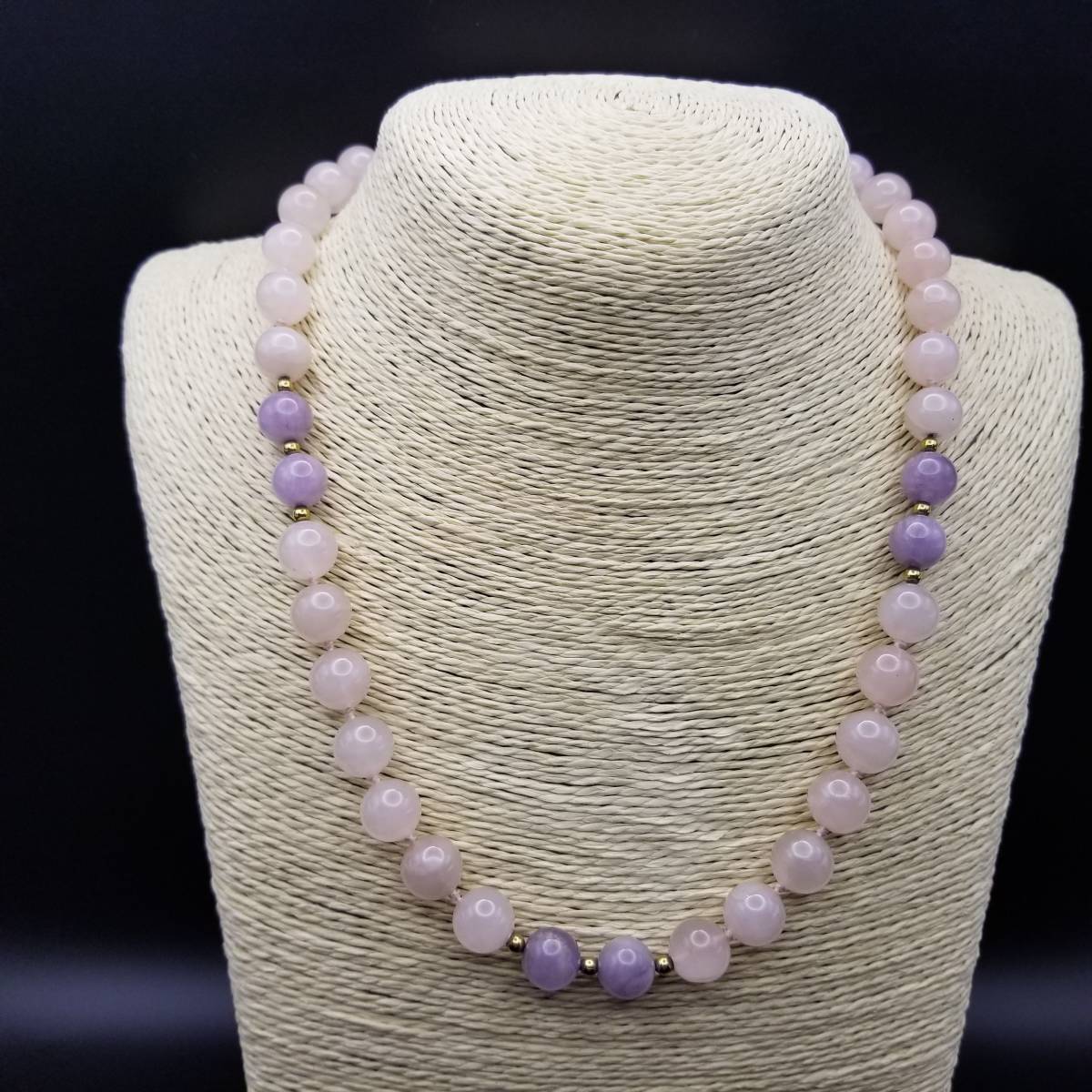 ローズクォーツ ボールビーズ ヴィンテージ ネックレス レトロ 天然石 ピンク ラベンダー カラー 淡い色合い フェミニン 6Y-9拍卖