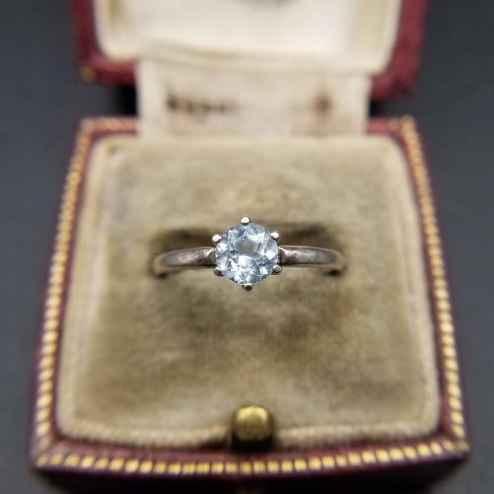 トパーズブルー ソリテール 925 シルバー ヴィンテージ リング 銀 指輪 上品 クラシック エレガント 小ぶり カジュアルにも Y6-N拍卖