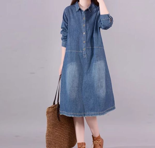 レディース ワンピース シャツワンピー デニム ダメージ加工 EY22拍卖