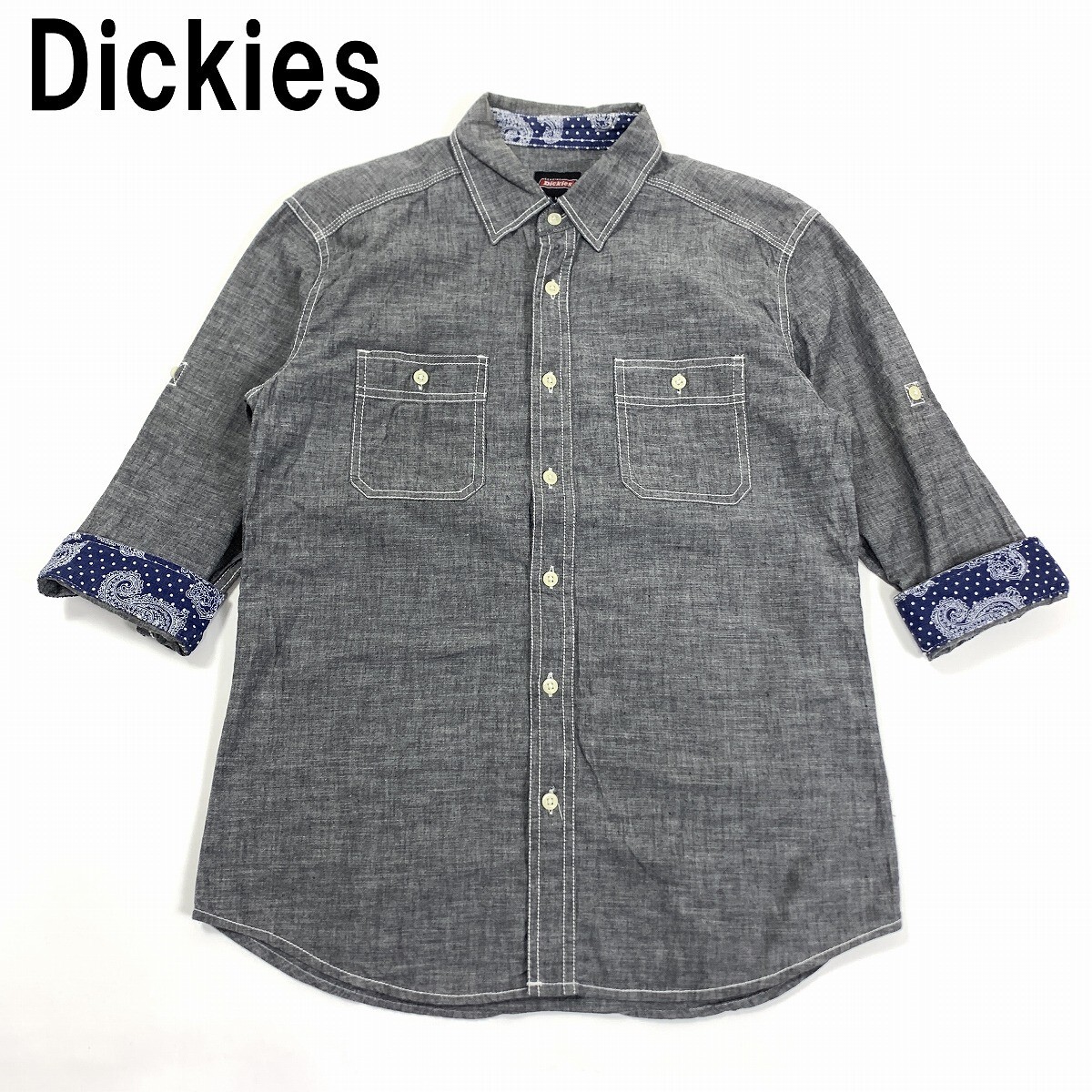 Dickies ディッキーズ 七分袖シャツ 綿 コットン グレー M YC270拍卖