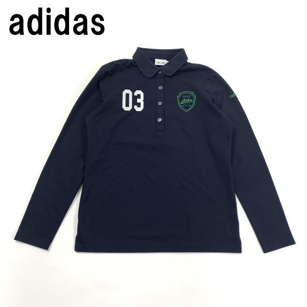 adidas アディダス 長袖ポロシャツ 綿 コットン 刺繍 ポリエステル 紺 ネイビー L/G YC155拍卖