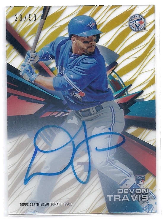 2015 Topps High Tek Devon Travis Auto Gold Rainbow 29/50 Jersey Number!拍卖
