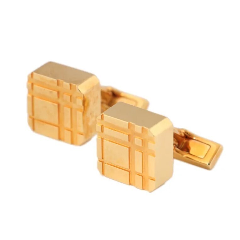 ◎【中古】【極美品】 BURBERRY バーバリー カフスリング メンズ スクエアチェック柄 ゴールド系 40661拍卖