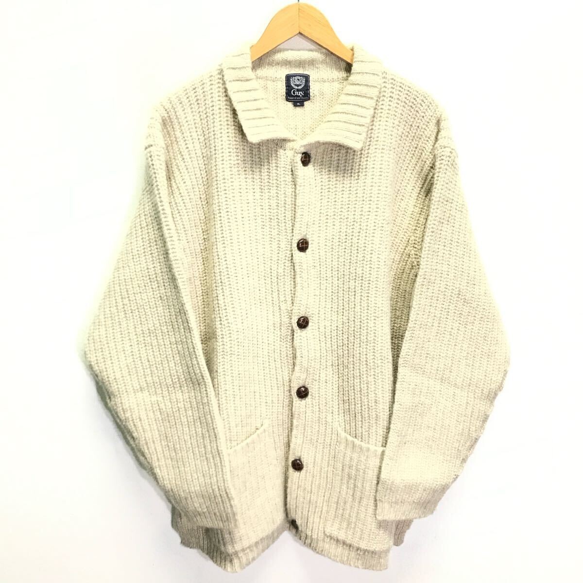 大きいサイズ 3L◎【Guy】ガイ カーディガン ニット セーター 大人カジュアル ワイドシルエット トラッドスタイル アイボリー /Y30599ii拍卖