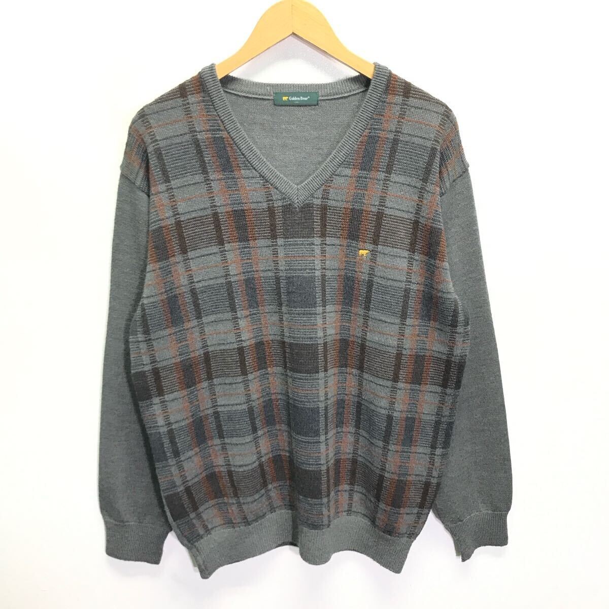 ミドルエイジのカジュアルコーデに◎【Golden Bear】ゴールデンベア Vネックセーター トップス ニット チェック ゴルフ 紳士 LL /Y31008ii拍卖
