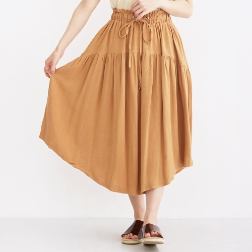 イレギュラーヘムギャザーティアードスカート merlot キャメル フリーサイズ レディース スカート [fgw拍卖