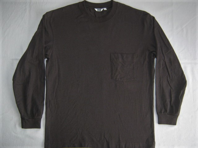 ★古着 2019年 UNIQLO U ユニクロ U クルーネックT(長袖) L 38.DARK BROWN ダークブラウン クリストフ・ルメール 厚手 ポケット付きロンT★拍卖