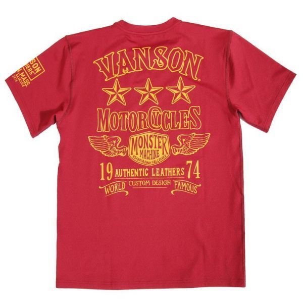 当店別注 VANSON ドライ 半袖Tシャツ スリースター★★★ ワイン【XXL】バンソン 吸汗速乾 抗菌防臭 UVカット ACV-902 ハーレー バイカー拍卖