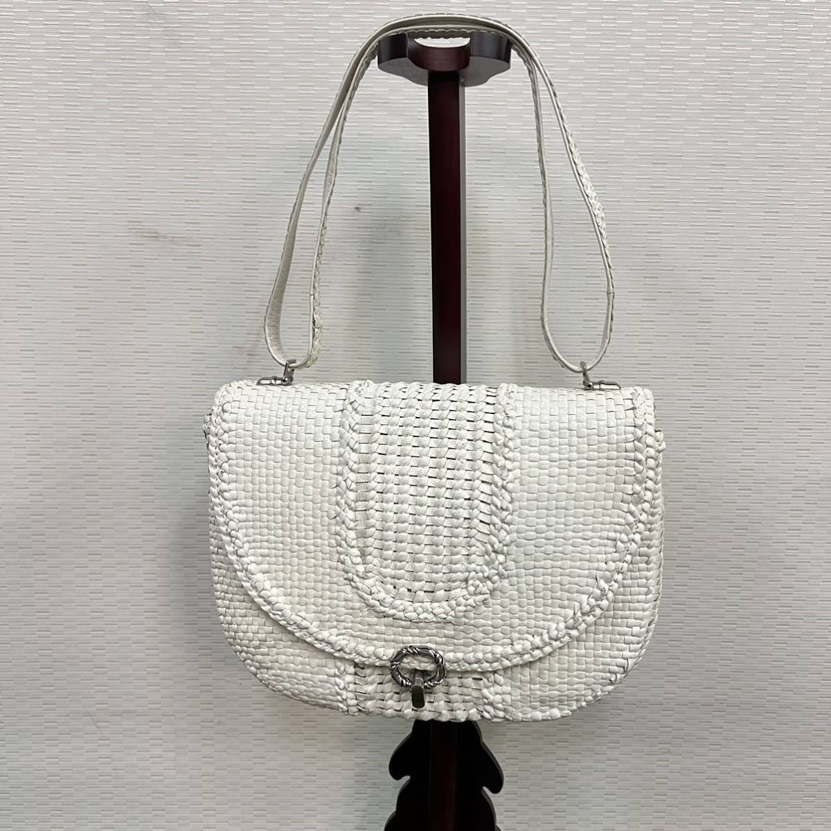 ★☆ レディース/バック LaModa HASEGWA TOKYO/ハンドバッグ メッシュ レザーバッグ/ホワイト拍卖