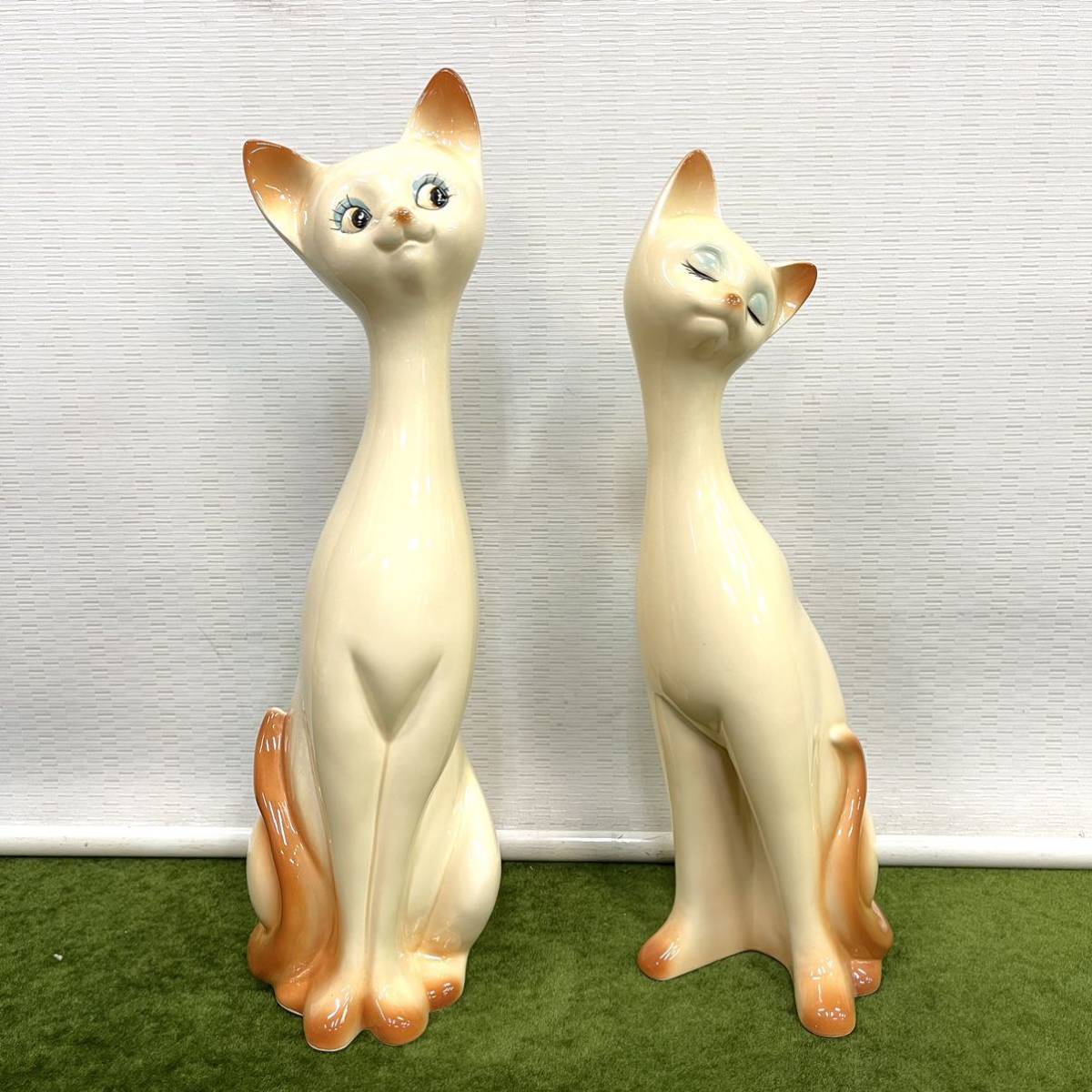 ★☆昭和レトロ/当時もの 猫の置物/陶器製 シャム猫 ペアセット サイズ:画像参照拍卖