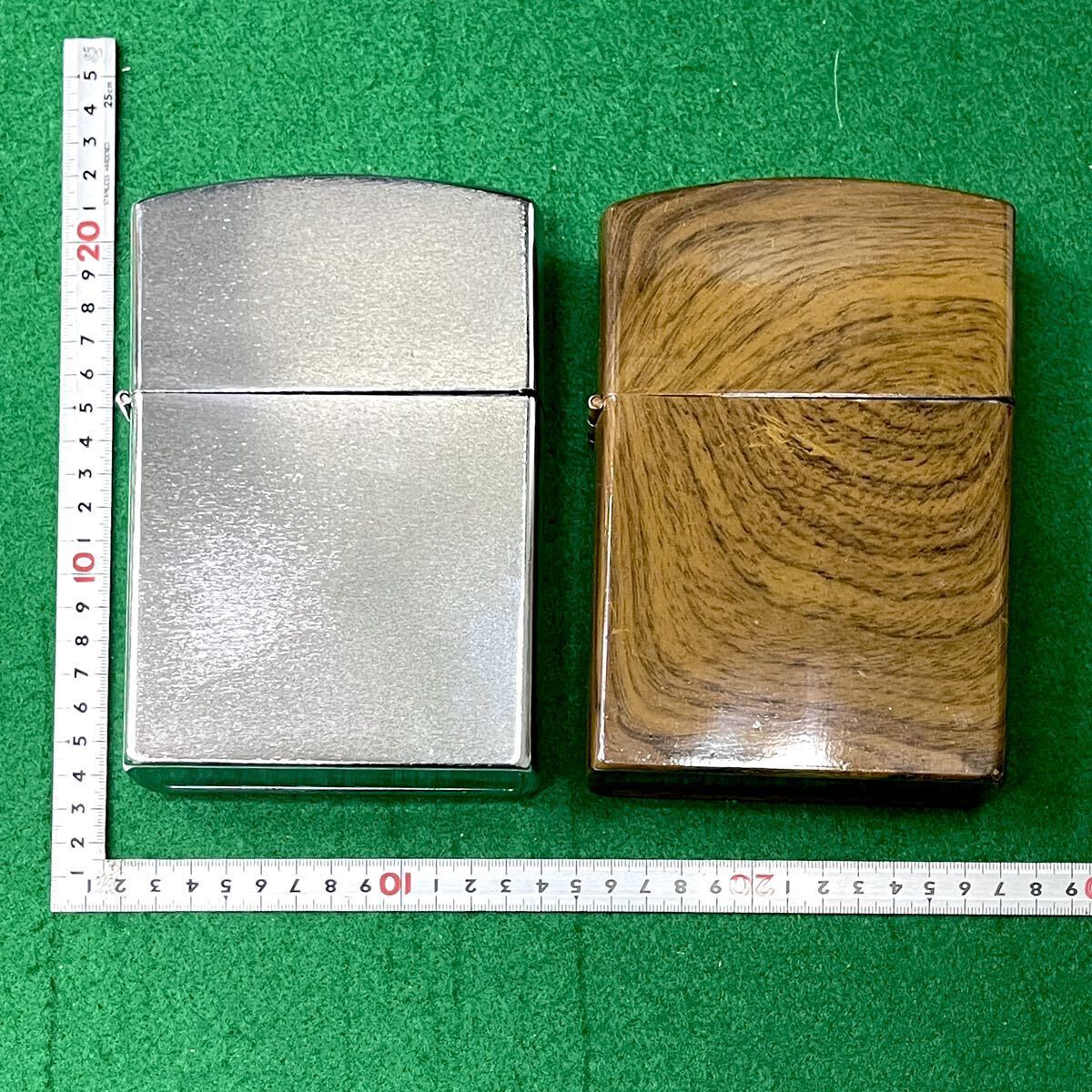 ★☆現状渡し ジッポタイプ オイルライター/卓上ライター 特大 シルバー/木目調 2個セット拍卖
