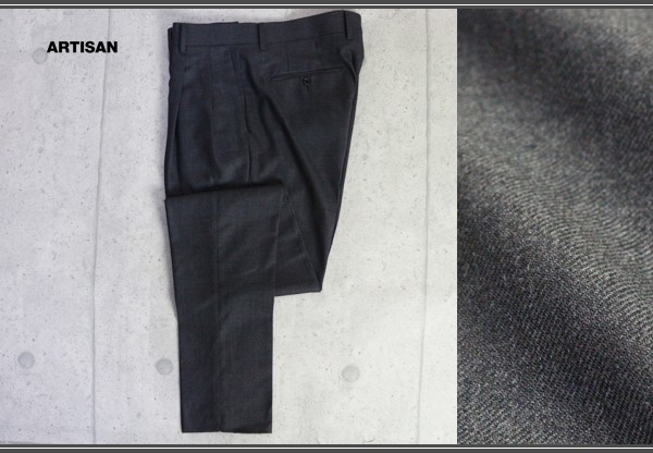 新品アルチザン 日本製 ウール ギャバジン ストレッチ ツータック スラックス/S/濃灰 定価3.1万円/ARTISAN MEN/2拍卖
