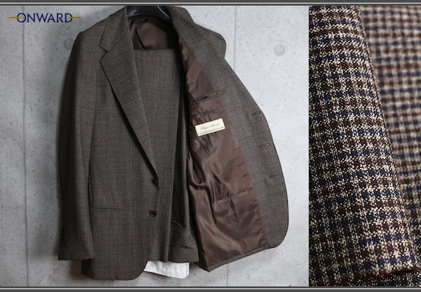 新品 オンワード樫山 百貨店 高級オーダーサロン Dots&Loops 春夏 日本製 御幸毛織/MIYUKIKEORI チェック スーツD7-48/A6/L/茶/19万拍卖