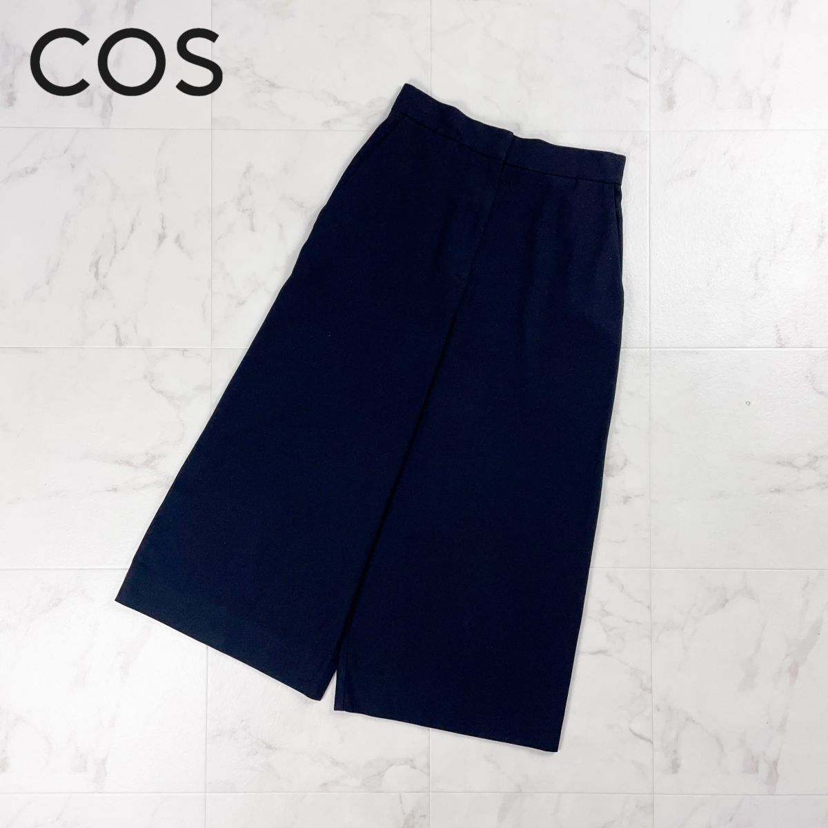 美品 COS コス クロップド丈ワイドパンツ ガウチョパンツ スラックス 袴パンツ レディース 黒 ブラック サイズ34*CD296拍卖
