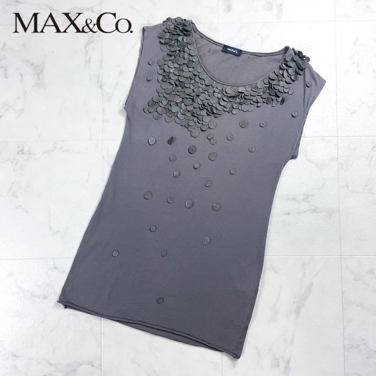 MAX&Co. マックスアンドコー サークルモチーフデザインカットワンピース クルーネック 膝丈 レディース カーキ サイズS*CD1136拍卖