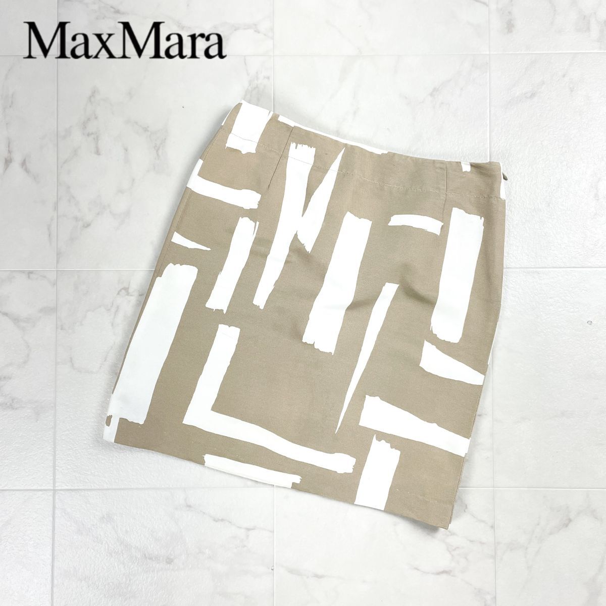 MaxMara WEEKENDLINE 総柄台形スカート タイトスカート ミニ丈 ベージュ 白 ホワイト サイズ40*CD265拍卖