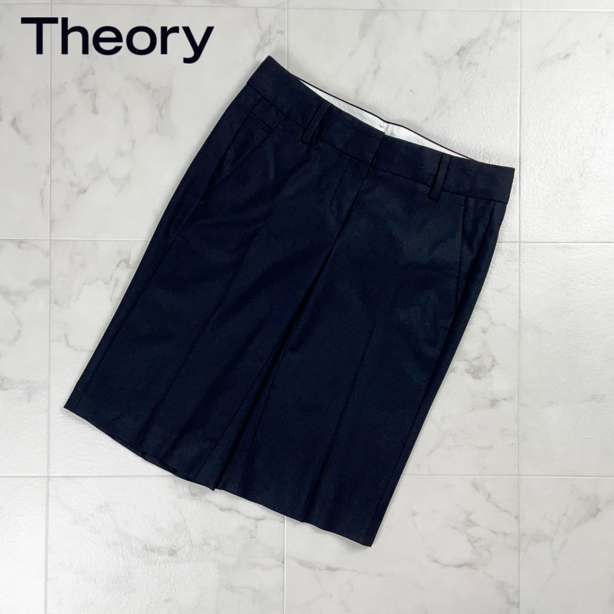 新品未使用 theory セオリー ウール混 ハーフパンツ ボトムス 裏地なし レディース ブラック 黒 サイズX0*CD819拍卖