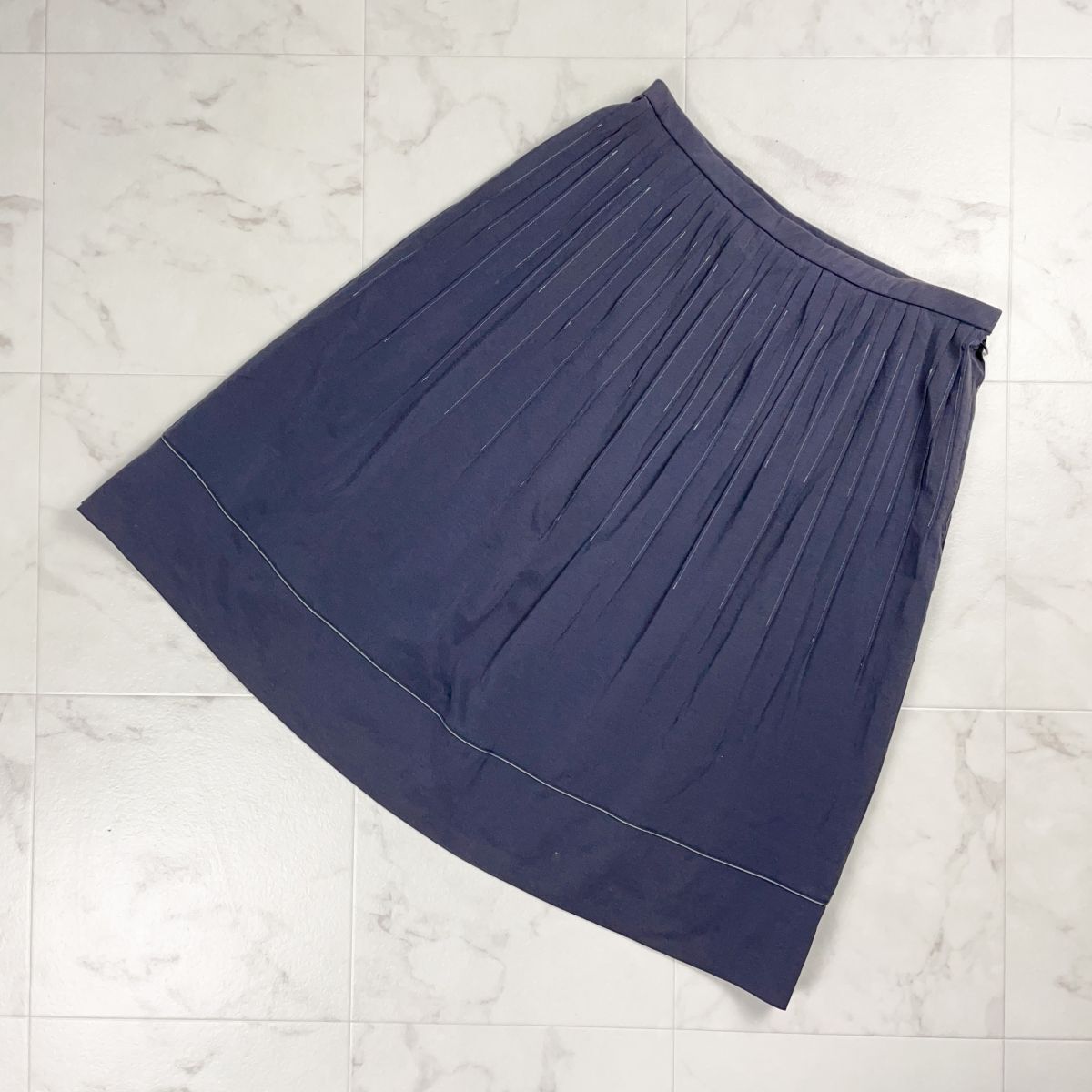 Leilian レリアン ピンタックフレアスカート ミモレ丈 裏地付き ダークグレー 大きいサイズ サイズ13+*CD1260拍卖