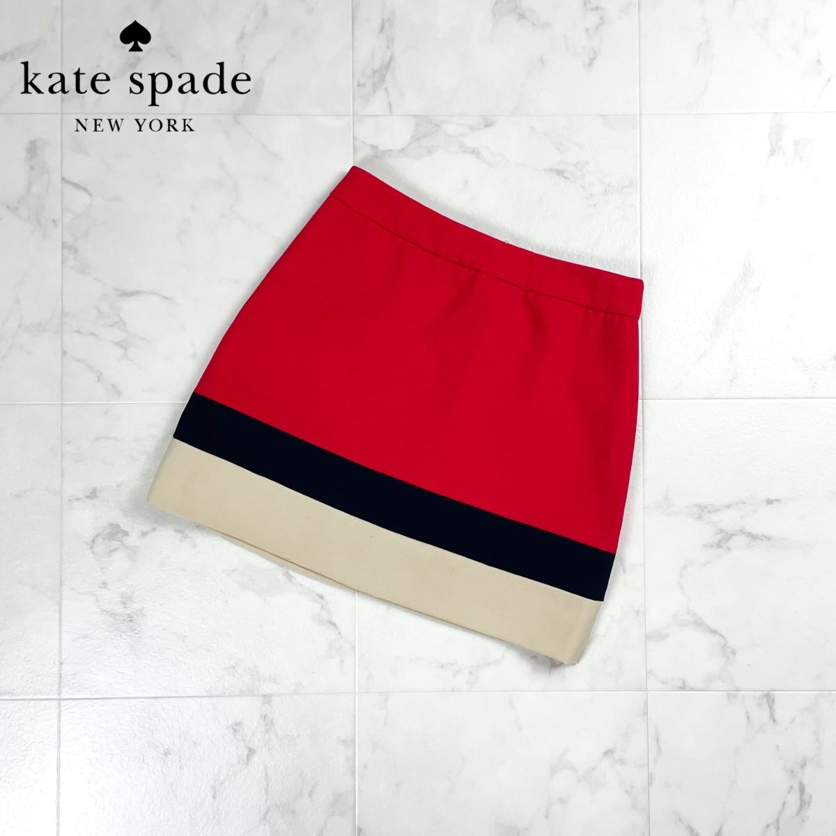 kate spade NEW YORK ケイトスペード ボーダー台形スカート ミニ丈 赤 レッド サイズ0*CD78拍卖