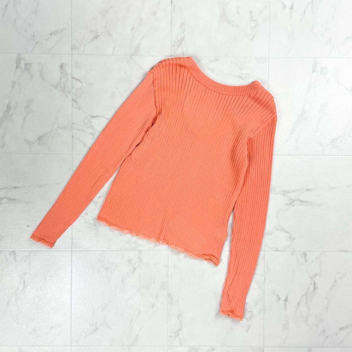 新品未使用タグ付 House_Commune ハウスコミューン ストライプリブニットセーター バックオープン レディース サーモンピンク サイズS*CD79拍卖