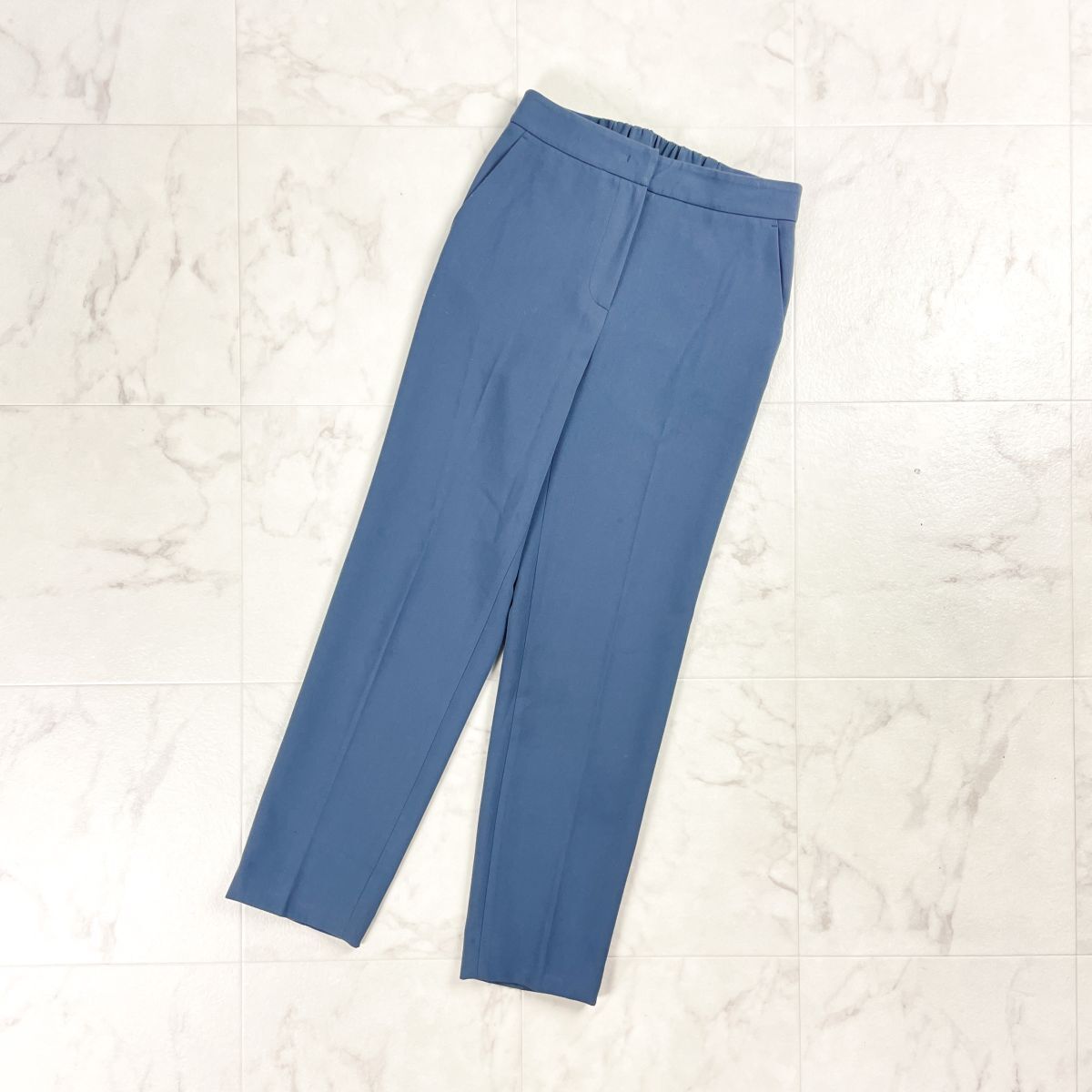 YONFA ヨンファ センタープレステーパードパンツ イージースラックス レディース 青 くすみブルー サイズXS*CD181拍卖