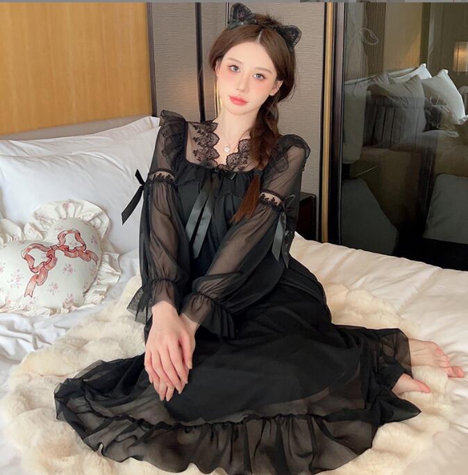 DM0522 レディースワンピース☆  大人sexy☆ ナイトウエア  パジャマ  長袖  黒 拍卖