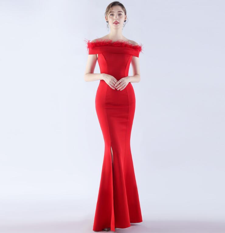 EY0501 レディースワンピース ☆ 上質 大人sexy   ☆パーティ 結婚式 ドレス  美胸 オフショルダー  赤拍卖