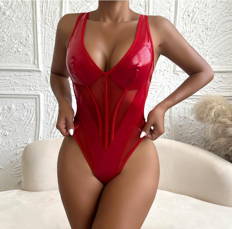 Y0512 レディースインナーウエア☆  大人sexy☆ 超セクシー    最新作  ボディスーツ  合皮  赤 拍卖