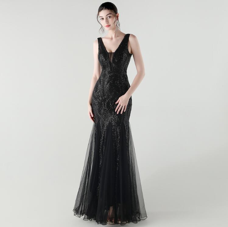 EY0501 レディースワンピース ☆ 上質 大人sexy   ☆パーティ 結婚式 ドレス  美胸  袖なし  黒拍卖