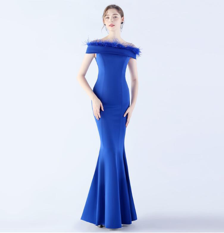 EY0501 レディースワンピース ☆ 上質 大人sexy ☆パーティ 結婚式 ドレス 美胸 オフショルダー ブルー拍卖