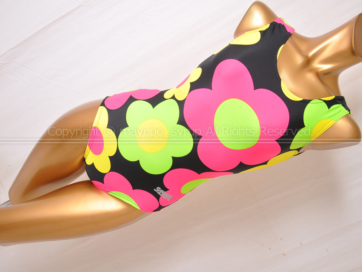 L1284-35★SASAKI ササキスポーツ ノースリーブ体操レオタード ブラック×パステル花柄 M拍卖