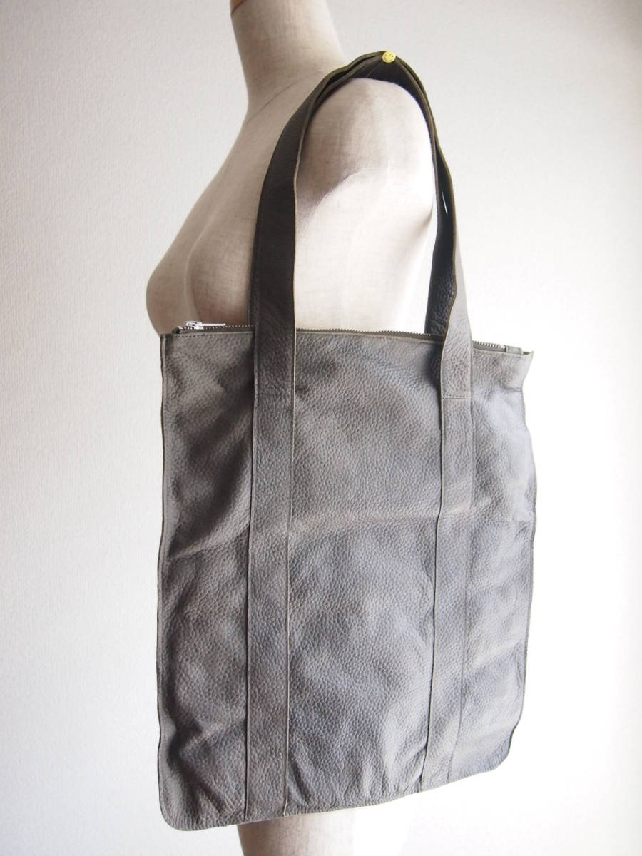 閉店セールO336【訳あり新品18,000円】seaside freeride ラムレザー 羊革 皮 型押し トートバッグ カーキ 鞄 A4 ビジネスバッグ レザー拍卖