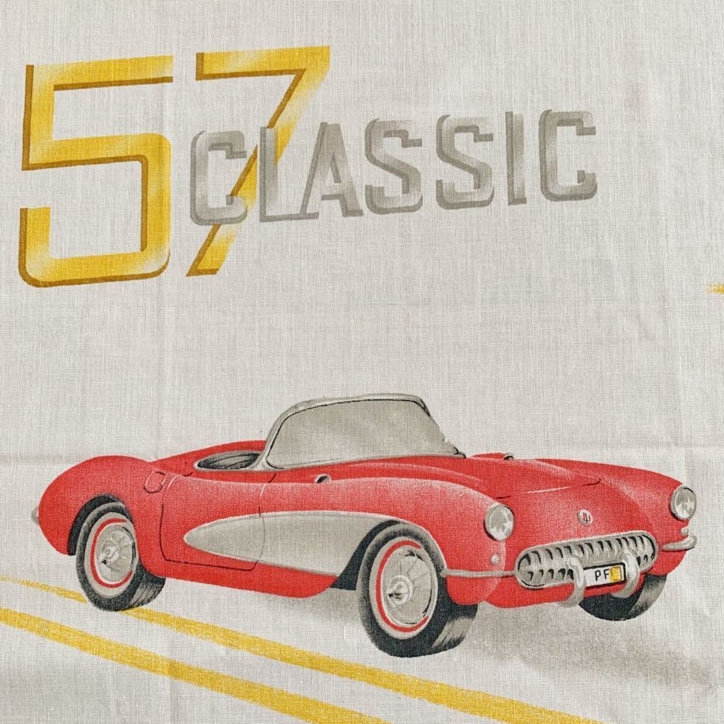 57年式クラシックカー柄 フラットUSEDシーツ 70s レトロ ビンテージカー リメイク アメリカ 雑貨 アメ車 コレクター アンティーク オールド拍卖