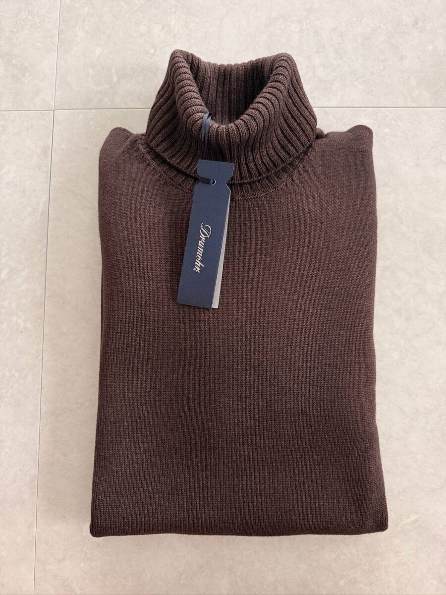 6271】新品6.8万【DRUMOHR / ドルモア 56 秋冬 ミドルゲージタートルネックニット フロスト加工 EXファインメリノウール】チャコール拍卖